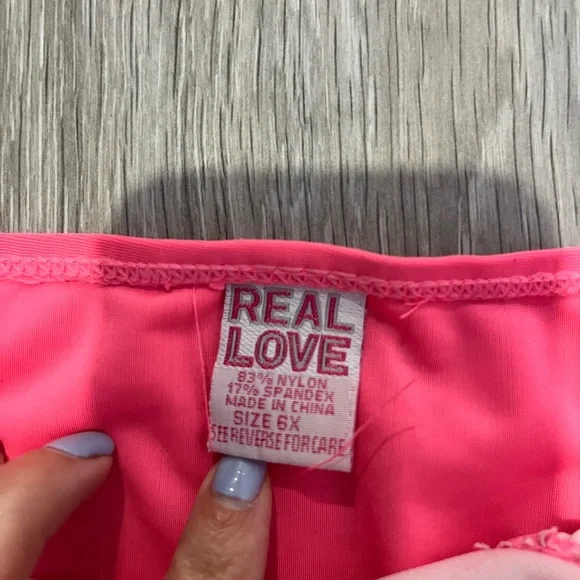 Pink Striped Kids Bikini with Ruffles - Picture 2 of 2